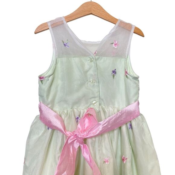 Jona Michelle Girls Dress Size 6 Spring Pastel Green Pink Floral Embroidered - Picture 4 of 12